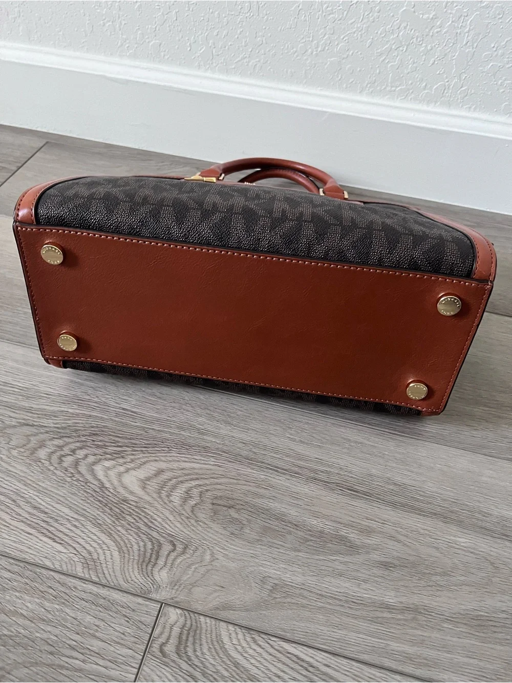 Michael Kors Signature MK Monogram Satchel Crossbody Bag Brown Luggage